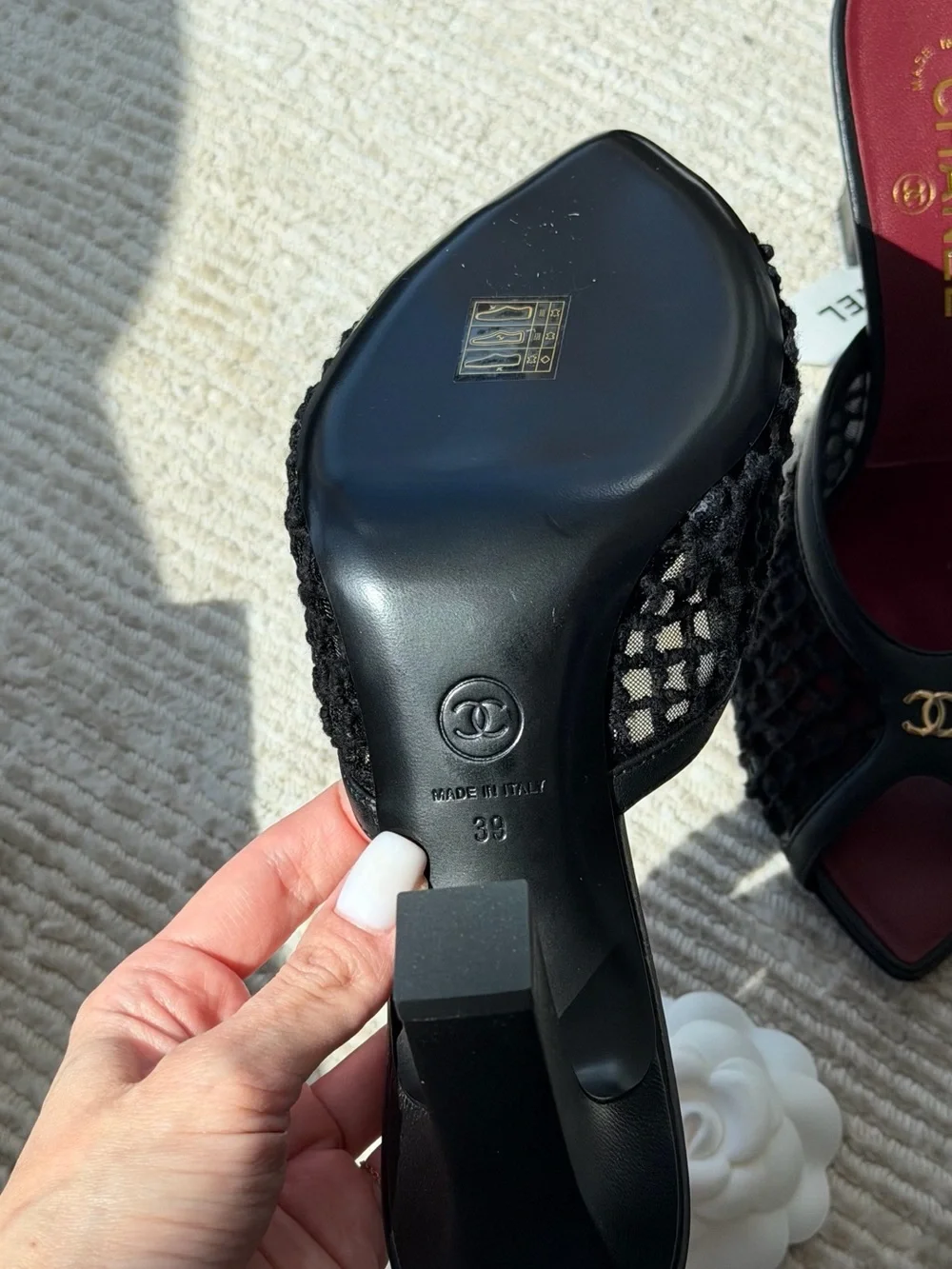 Chanel Black Open-Toe Slide Sandals with Burgundy Insole - Picture 3 of 5